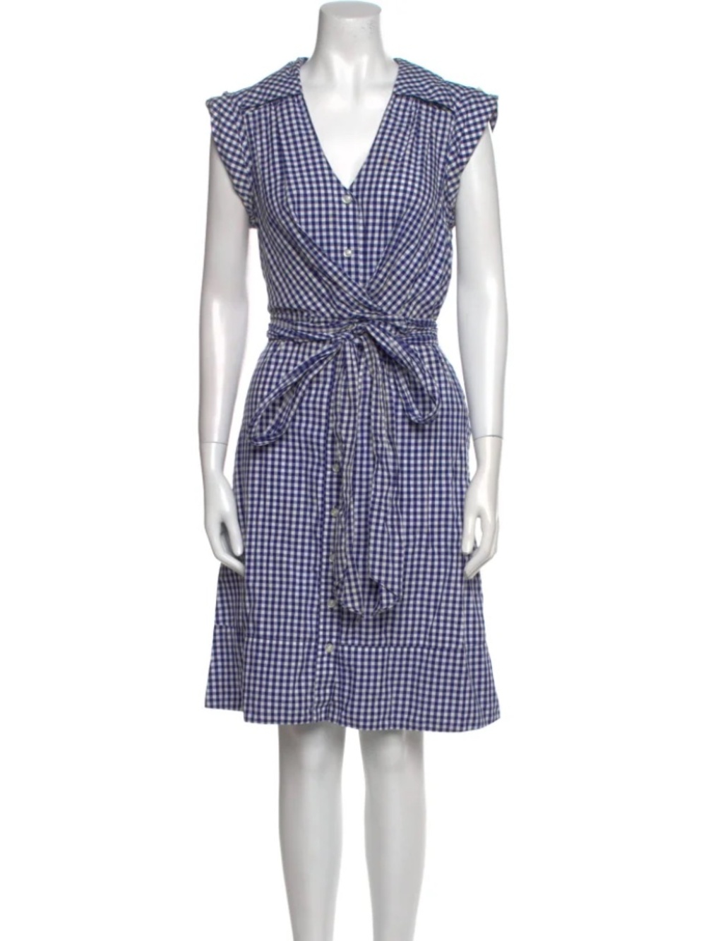 Milly Gingham Knee-Length Dress with buttons and tie-waist (Size 2)